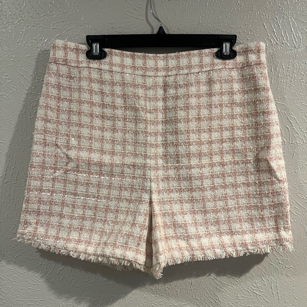 Ann Taylor Pink Plaid High Waist tweed shorts